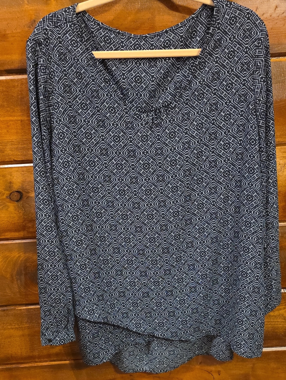 Women's Long Sleeve Printed Top - Black Geometric